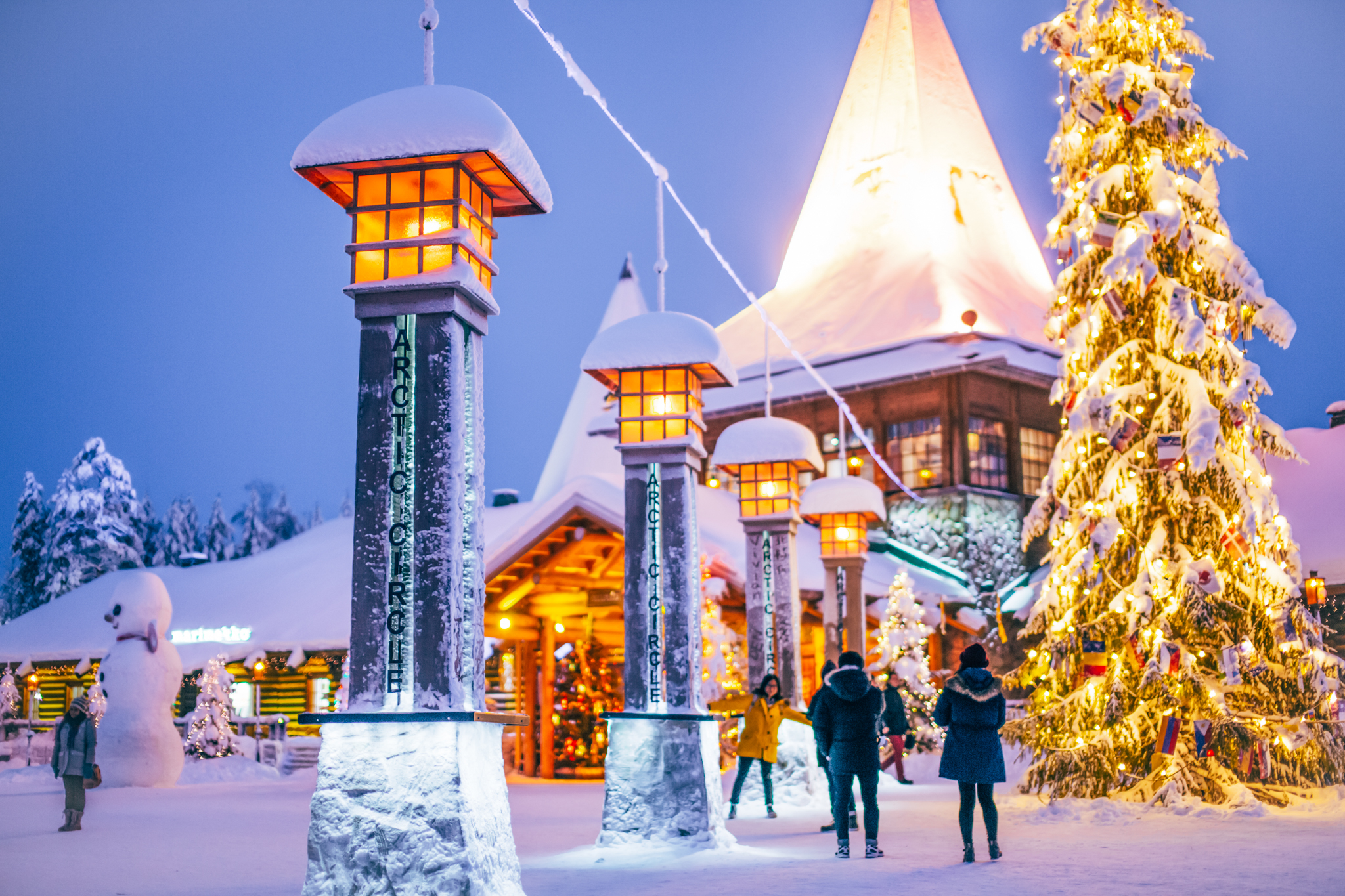 Santa Claus Village and arctic circle with harmonious lights